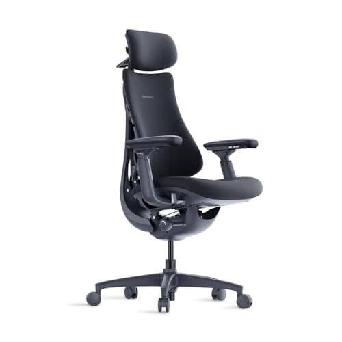 LiberNovo Dynamic Ergonomic Office Chair - Comfy Adjustable Desk Chair with Adaptive Lumbar Support, 160° Recline & Built-in Spine Stretch for Back Comfort, Home Office Long Hours Use, Black+48cm