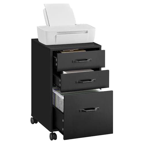 VASAGLE File Cabinet, 3 Drawers Filing Cabinet for Home Office, with Wheels, for A4, Letter Sized Documents, Hanging File Folders, Ink Black UOFC065B16