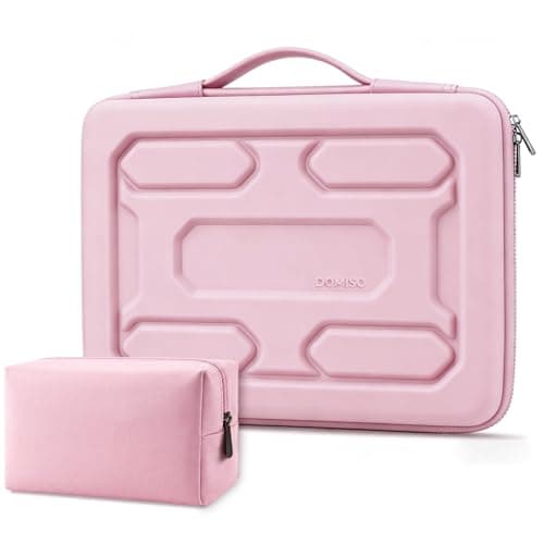 DOMISO Laptop Hard Case 14-14.4 inch Waterproof Shockproof Hard Shell Laptop Sleeve with Handle & Storage Pocket, Compatible with MacBook, HP, Dell,Pink