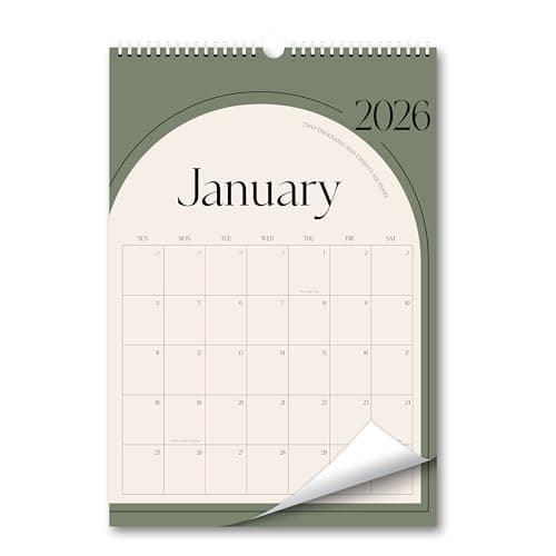 Aesthetic Wall Calendar 2026, 12 Monthly Vertical Calendar January 2026 to December 2026, 15" x 10" Modern Wall Hanging Calendar for School, Home, Office for Monthly Organizing & Planning (Green Vertical )