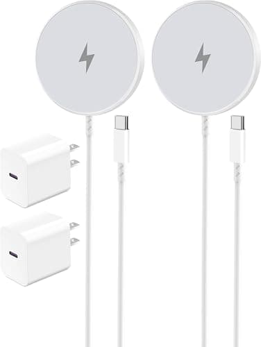 Magnetic Wireless Charger for Apple iPhone 17/16/15/14/13/12/11/AirPods, 2-Pack Fast Charging Long Cable 10ft Magnet Pad & 2-Pack Type-c Charger Block, White