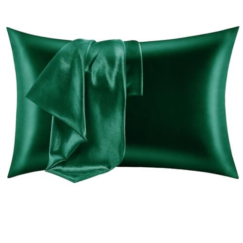 CozyLux Silk Satin Pillowcase for Hair and Skin Standard Set of 2 Soft Pillow Cases Silky Microfiber Bed Pillow Covers Wrinkle Resistant with Envelope Closure(Green, 20 x 26 Inches)