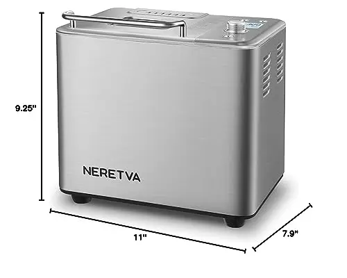 Neretva Bread Maker, 20-IN-1 2LB Bread Machine Dual Heater Bread Maker Machine Automatic with Nonstick Ceramic Pan, 15H Timer & 1H Keep Warm Set, Low Noise, Stainless Steel Breadmaker Recipe-Silver 8