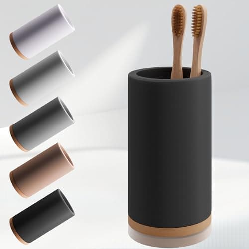 Matani Bamboo Toothbrush Holder Diatomite Tooth Brush Organizer - Storage Stand for Small Bathroom & Counter - Removable Base & Drain Holes, Water-Absorbent & Quick-Drying (Black)