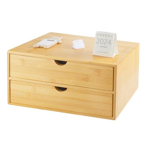 Charmewooden Bamboo Desk Organizer with Drawers, Countertop Organizer with Drawers Makeup Storage Drawer 2 Drawers Tabletop Storage Organization Box Home Office Workspace Bathroom Toiletries Supplies