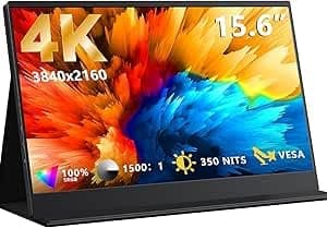MAGICRAVEN 4K Portable Monitor, 15.6" 3840x2160 IPS Laptop Screen, USB C HDMI Computer Gaming Display with Speakers & Smart Cover, Travel Monitor for PC Phone PS5/4 Xbox Switch