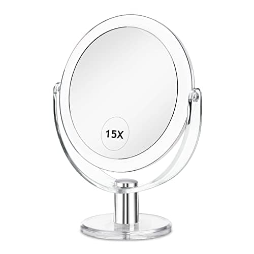 CLSEVXY Vanity Makeup Mirror with Stand, 1X/15X Magnification Double Sided 360 Degree Swivel, Portable Table Desk Counter top Magnifying Mirror, Tabletop Mirror for Bedroom or Dorm Room, 6.25 Inch