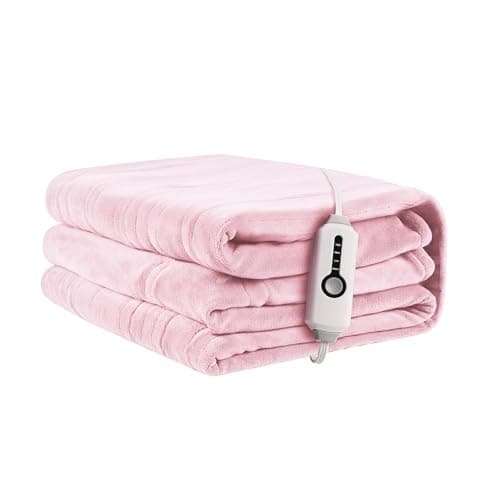 Electric Heated Blanket 72"x84" Full Size, Soft Coral Fleece with 4 Heating Levels and 10 Hours Auto-Off, Machine Washable, Cozy Plush Fabric for Home, Pale Pink