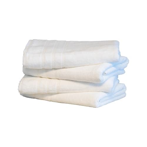 Mosobam Luxury Turkish Set of 4 Bath Towels 30X58 White 700 GSM Bamboo Viscose & Aegean Turkish Combed Cotton