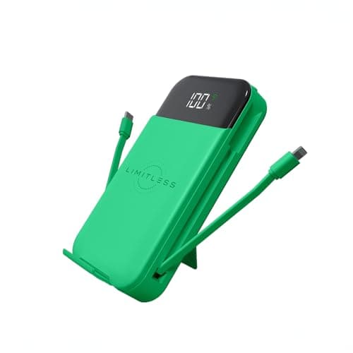 Limitless Innovations Ultimate Pro 15,000mAh Portable Power Bank PD 20W with Built-in Cables, Wireless Charging, Flashlight, Wall Plug, & Digital Display, for iPhone, Samsung, & More (Green Metallic)