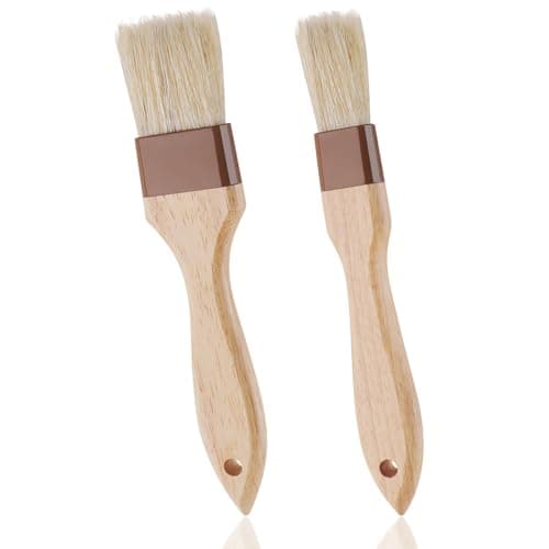 2 Pcs Natural Bristle Pastry Brush, Beech Wooden Handle Basting and BBQ Brushes for Cooking, Butter, Oil, Marinade, Grilling & Baking, Kitchen Food Brush (1 inch & 1.5 inch)