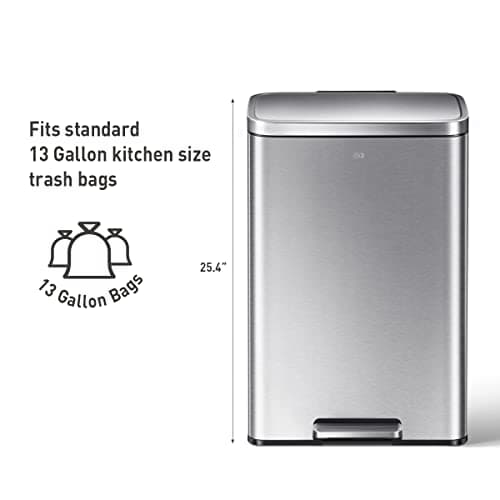 EKO Madison Brushed Stainless 50 Liter/13.2 Gallon Step Trash Can with Inner Liner - Fingerprint Resistant Finish 5