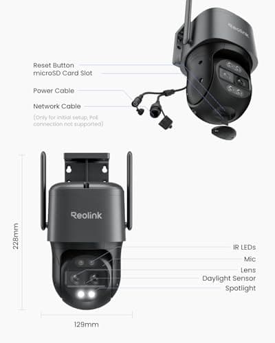 REOLINK 4K Wired WiFi Outdoor Camera, 8MP Dual Lens Security Camera, 360 PTZ Camera Auto Tracking, 2.4/5GHz Wi-Fi Smart Person/Vehicle Detection, 6X Hybrid Zoom, Color Night Vision, TrackMix WiFi 9