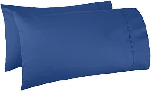 Amazon Basics 400 Thread Count 100% Cotton Pillow Cases, Sateen Weave, King Size, 40" x 20", Navy, Set of 2, Pillows Not Included