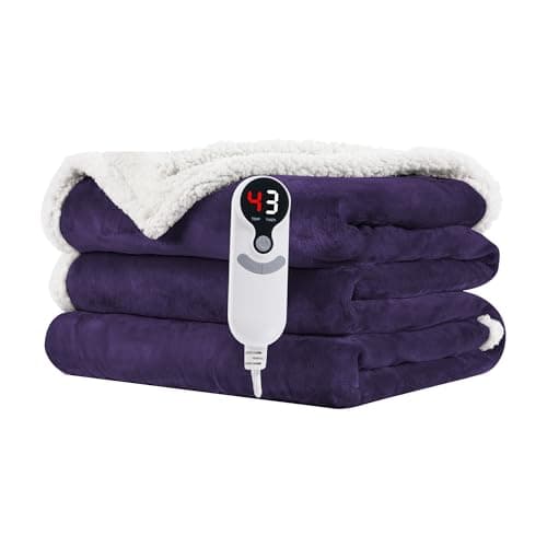 Electric Heated Blanket Full Size 72"x84" - Flannel & Sherpa Fabric Dual-Sided, 6 Heat Settings & 1-10 Hours Auto Off, Soft & Cozy Warming Throw for Home, Office, or Bed, Machine Washable, Purple 6