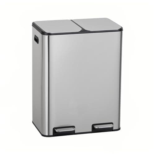 60 Liter / 16 Gallon Dual Compartment Stainless Steel Kitchen Trash Can,Hands-Free Step Trash Bin with Soft-Close Lid, Recycle and Garbage Can Combo, for Kitchen and Living Room (Double-lid Pedal)