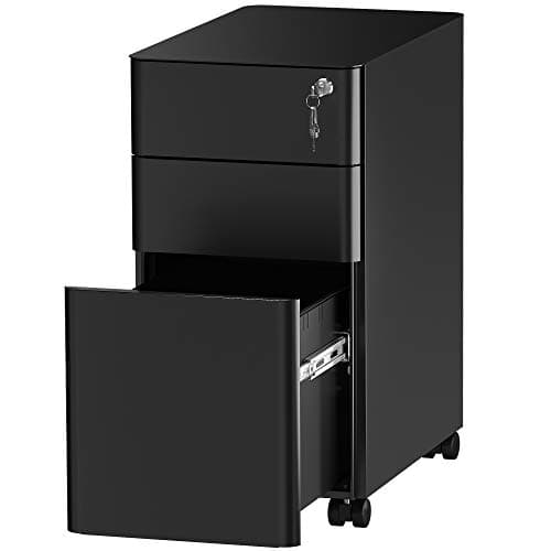 YITAHOME 3-Drawer Metal Filing Cabinet Office Drawers with Keys, Compact Slim Portable File Cabinet, Pre-Built Office Storage Solution for A4/Letter/Legal, Black