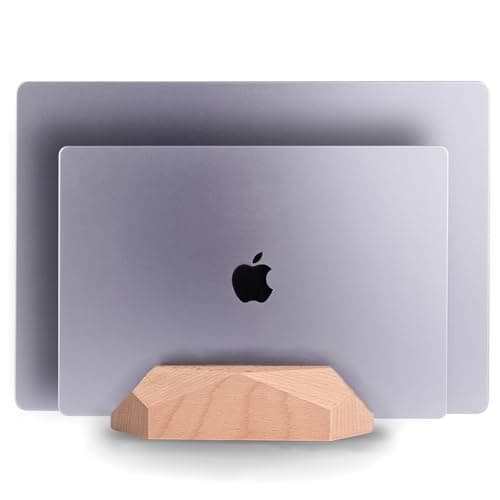 Nuvograin Dual Laptop Holder Adjustable Vertical Laptop Stand, 2 Slots MacBook Stand Wood,Wooden Laptop Stand,Vertical Laptop Holder for Desk, Widen Dock Fits All MacBook/Surface pro