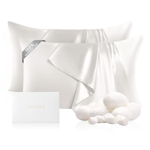 THXSILK Set of 2 100% Silk Pillowcases for Hair and Skin, Both Sides Grade 6A+ 22 Momme Mulberry Silk Pillow Case with Hidden Zipper, Soft & Smooth White Pillowcases(2pcs, Queen Size 20"x30")