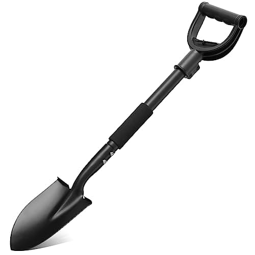Shovels for Digging,31 inch Long & 1-1/4inch Diameter with Curved D -Shaped Handle Heavy Duty Black Car Shovel, Suitable for Excavation Camping Car Gardening.