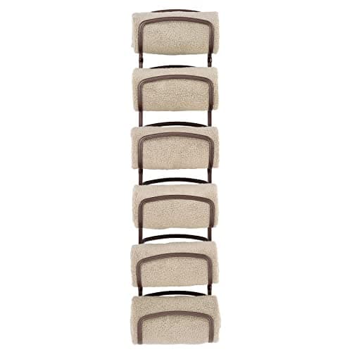 mDesign Metal Towel Shelves – Towel Rack for The Bathroom with 6 Compartments – Practical Bathroom Accessories for Both Large and Small Towels – Bronze 8
