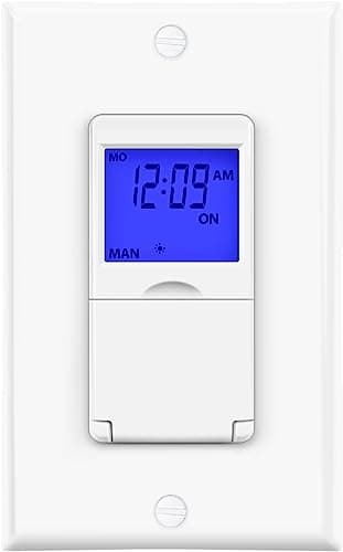 BN-LINK 7 Day Programmable Astronomical in-Wall Timer Switch for Lights, fans and Motors, Single Pole Only, No Neutral Wire Required, White