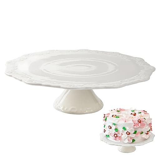 BPFY 10 Inch White Ceramic Cake Stand (Holds 10 Inch Cake), Decorative Cupcake Stand, Dessert Display Plates for Snacks and Cookies, Baby Shower, Birthday, Wedding Party Decor