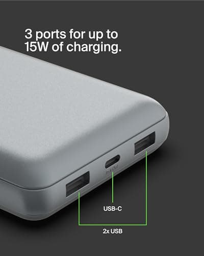 Belkin Portable Charger, USB C Power Bank 20000 mAh w/ 2 USB-A Ports, 15W w/A to C Cable - iPhone 17, Air, Pro, Pro Max, AirPods, Samsung Galaxy S25, iPad, Nintendo Switch 2, Google Pixel 10 - Gray 9