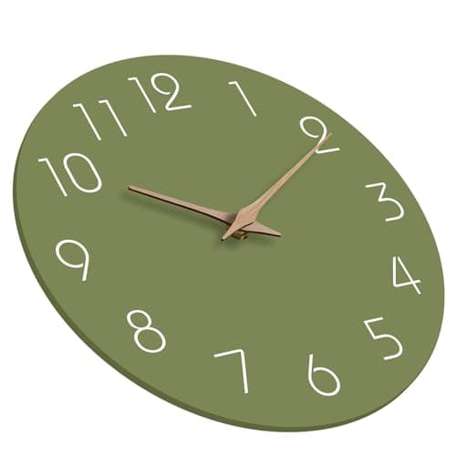Mosewa Modern Wall Clock - Silent Non-Ticking 8 Inch Wall Clocks Battery Operated Simple Minimalist for Living Room Office Bedrooms Kitchen Home Decor(Olive Green) 7