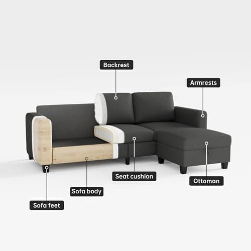 Sectional Sofa and Couches for Living Room - 78''L Shaped Dark Grey Linen Couch-Pet Friendly Modular 3-Seater Convertible Sofas-Washable Covers-Suitable for The Living Room, Apartment or Bedroom 7