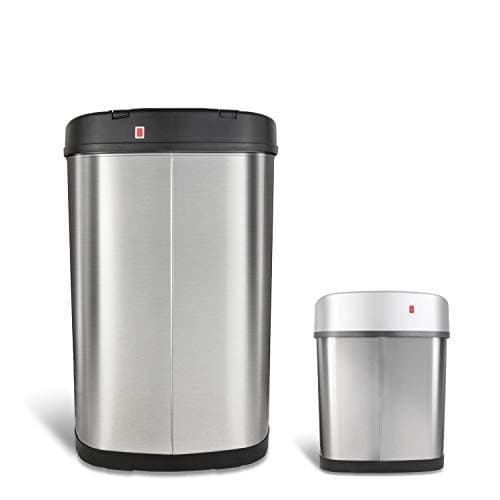Ninestars CB-DZT-50-13/12-9 Automatic Touchless Infrared Motion Sensor Trash Can Combo Set, 13 Gal 50L & 3 Gal 12L, Stainless Steel Base (Oval, Silver/Black Lid) 8