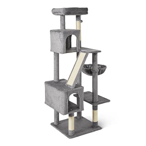 Amazon Basics Indoor Cat & Kittens Multi-Level Climbing Activity Tower with Scratching Posts, FSC Certified, 60.1" (152.7cm) H, Grey