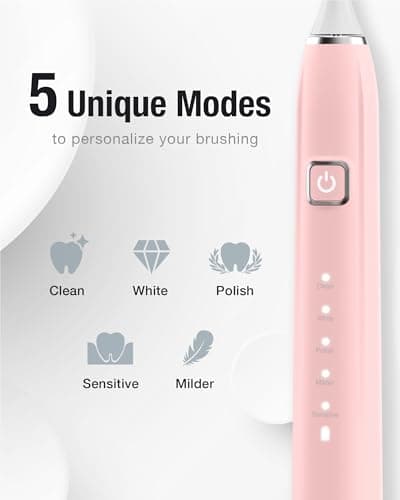 7AM2M Sonic Electric Toothbrush with 6 Brush Heads for Adults&Kids, One Charge for 120 Days, Wireless Fast Charge, 5 Modes, 40000VPM Powered Toothbrush, 2 Minutes Built in Smart Timer -Pink 3