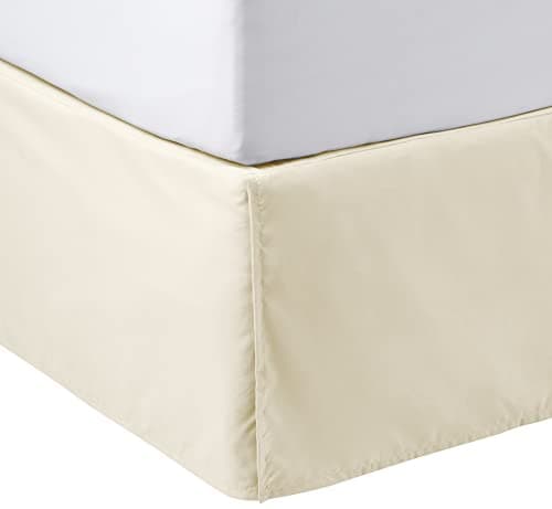 Amazon Basics Lightweight Pleated Bed Skirt, Queen, Beige, Solid