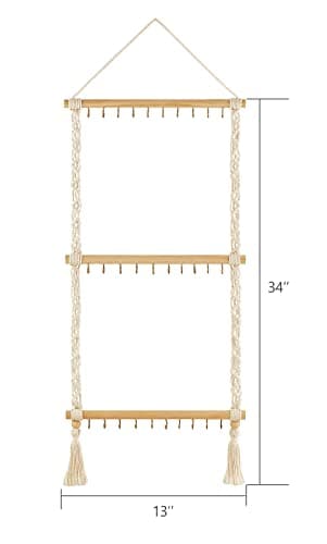 Dahey Hanging Jewelry Organizer Macrame Necklace Holder with 30 Hooks Wall Mounted Jewelry Hanger Over Door Necklace Rack with Tassel for Necklace Bracelet Earring Headband Bow Organizer 6