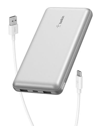 Belkin Portable Charger, USB-C Power Bank 20000 mAh w/ 1xUSB-C Port & 2xUSB-A Ports, 15W w/Type-C to Type-A Cable for iPhone 17, Samsung Galaxy S25, Nintendo Switch 2, Google Pixel 10, etc. - Silver