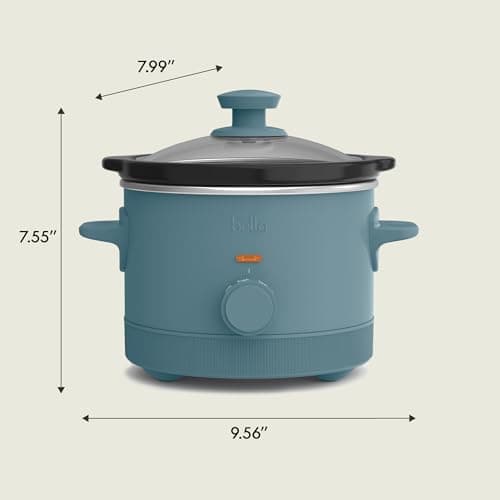 bella 1.5 Qt Slow Cooker with 3 Heat Manual Control, Ceramic Nonstick Coating, Dishwasher Safe Stoneware Pot and Tempered Glass Lid, Tangle Free Cord Wrap & Cool Touch Handles, Surf 8