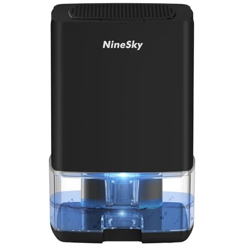 NineSky Dehumidifier for Home, 35oz Water Tank (300 sq.ft), Small Dehumidifiers for Bathroom, Bedroom, Basement with 7 Colorful Lights, Auto Shut Off, Black