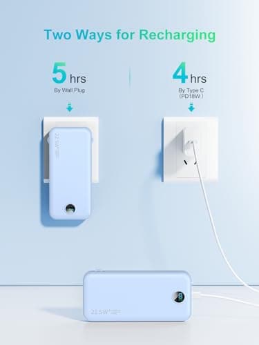 Portable Charger with Built-in Cables and Wall Plug, 12000mAh 22.5W USB C Power Bank Fast Charging with LED Display, External Battery Pack Travel Essentials Compatible with iPhone, iPad, Samsung Blue 8