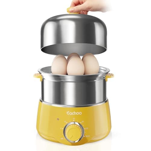 Hard Boiled Egg Cooker - CACHOO 14-Egg Rapid Stainless Steel Egg Boiler with 30-Min Timer & Auto Shut Off, Compact Electric Vegetable Steamer for Cooking, Dishwasher Safe, Retro Yellow