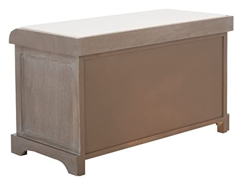 SAFAVIEH Home Collection – Freddy White Wash Storage Bench with Wicker Baskets & Cushion, Entryway Seating Bench, Fully Assembled (AMH5736G) 9