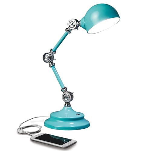 OttLite Revive LED Desk Lamp with ClearSun LED Technology, Turquoise – 3 Brightness Settings, Touch Activated Controls, USB Charging Port & 3 Adjustable Knobs for Precise Lighting - Great for Reading