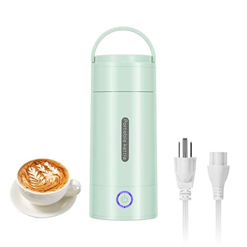 Portable Travel Electric Kettle, 300ml Small Electric Tea Kettle, Mini Portable Hot Water Boiler Stainless Materials Automatic Shut off and Dry Protection (Green)