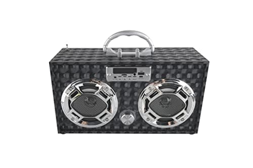 Wireless Express - Boombox Speaker with LED Lights – Retro Bluetooth Speaker w/Enhanced FM Radio - Perfect for Home and Outdoor (Black) 7