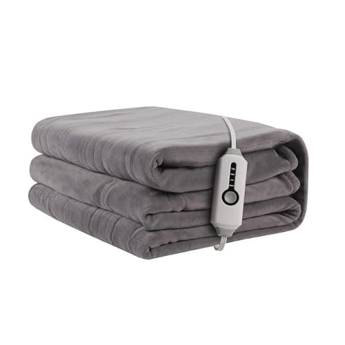 Electric Heated Blanket 72"x84" Full Size, Soft Coral Fleece with 4 Heating Levels and 10 Hours Auto-Off, Machine Washable, Cozy Plush Fabric for Home, Light Gray