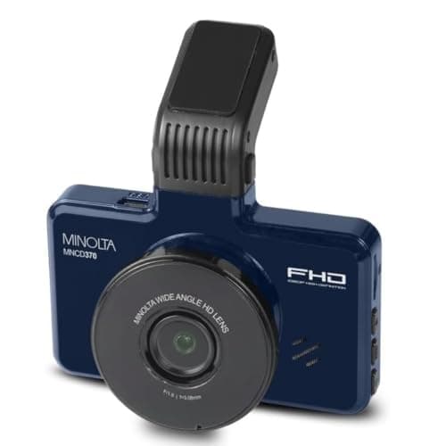 Minolta 1080p Dash Cam with G-Sensor - 3.0" LCD, 120° Wide-Angle Lens, Loop Recording, Parking Monitor, Emergency Lock, USB Power, Windshield Mount, 16GB Card Included, Compact (Dark Blue)