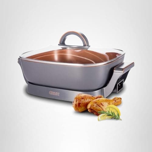 Crux Extra Deep Nonstick Scratch Resistant Electric Skillet with Removeable Temperature Probe, 12" x 12", silver (14620) 10