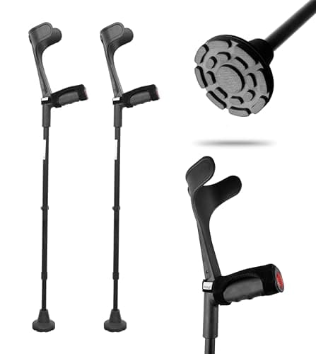 KMINA Forearm Crutches for Adults (x2 Units), Open Cuff, Extra Comfort with Hand Grip and Wide Tip, Adjustable Height, Aluminum, Orthopedic, Made in Europe
