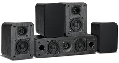 Saiyin 5.0 Channel Surround Sound Systems for Home Theater | 160 Watts Peak Power | Passive Speakers with Black Classic Retro Wood Grain | Amplifier or Receiver Required | Cable Not Included