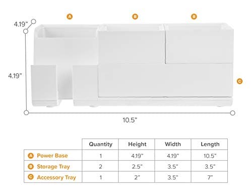 Bostitch Office Konnect Desk Organizer and Charging Station, 2 USB Ports & 2 Plugs, Charges Phones & Tablets, Accessory Tray, 4-Piece Design, White 7